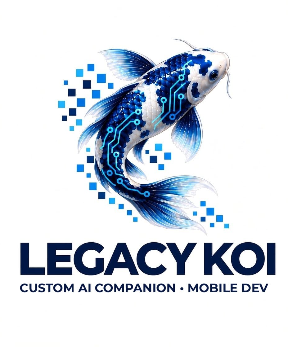 Legacy Koi logo - koi fish with circuit patterns
